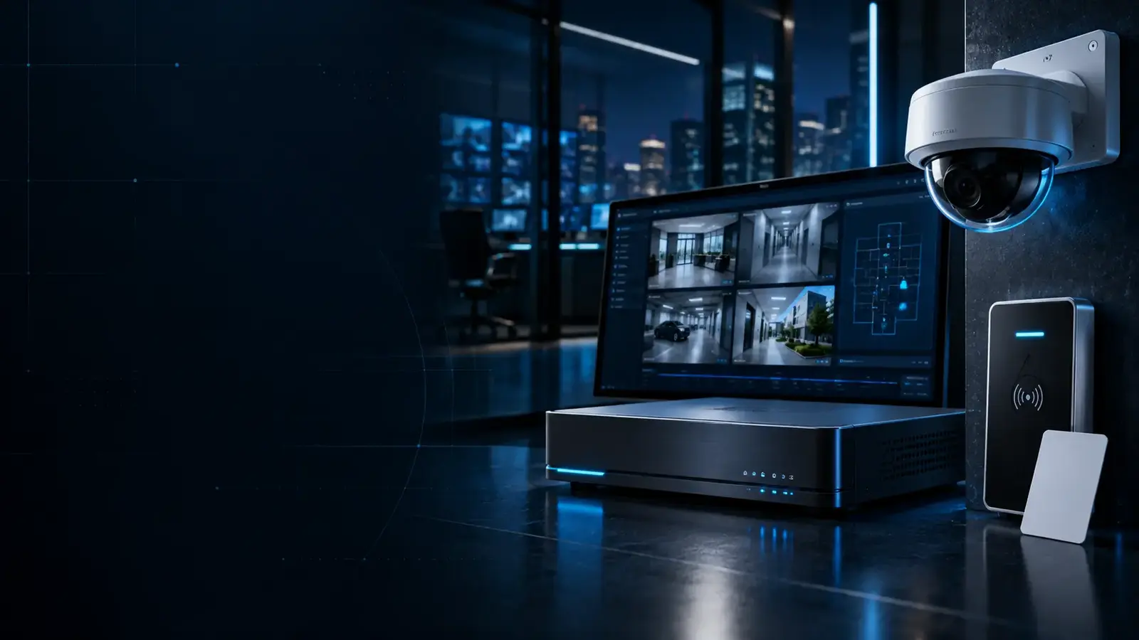 WST security control room with camera, NVR and access hardware